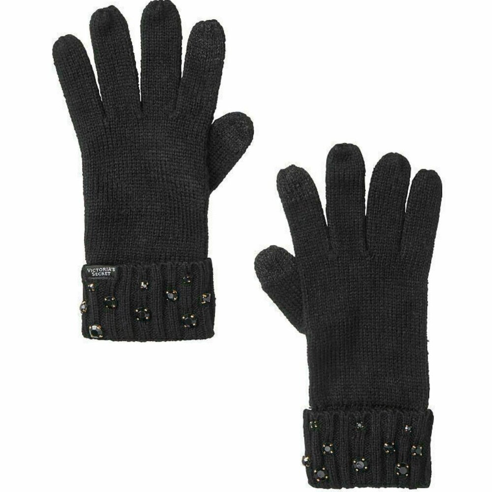 New Victoria’s Secret Touch Screen Gloves Knit Luxe Gem Rhinestone Holiday